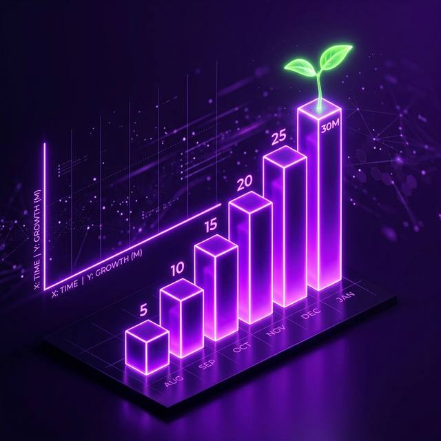 Glowing bar chart with a seedling growing from the tallest bar